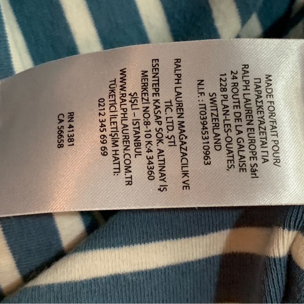 Lauren Ralph Lauren L Blue/White Striped Henley Shirt embroidered logo preppy - Picture 10 of 10
